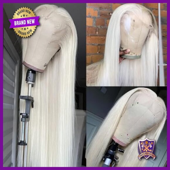13x6 Platinum White Synthetic Lace Front Wig Glueless Pre Plucked Heat Resistant